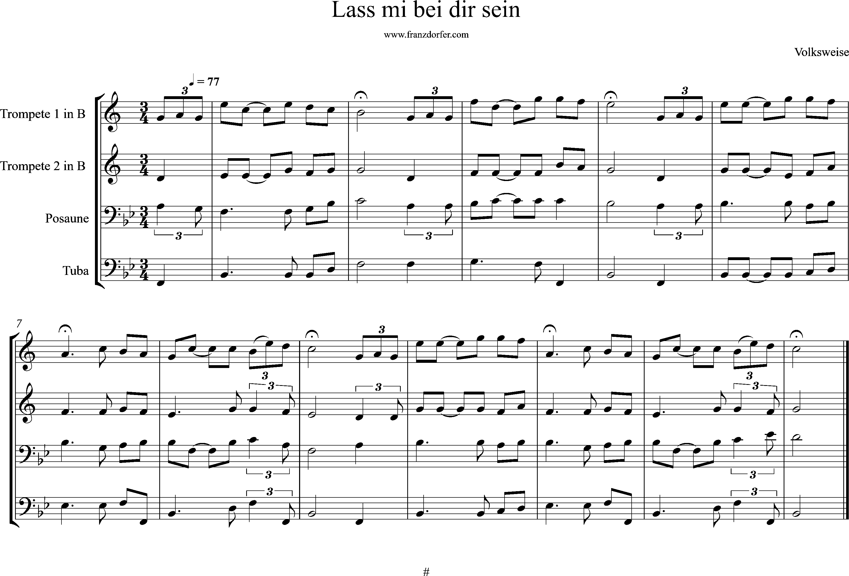 Blechbläserquartett, Noten, Los mi bei dir sein